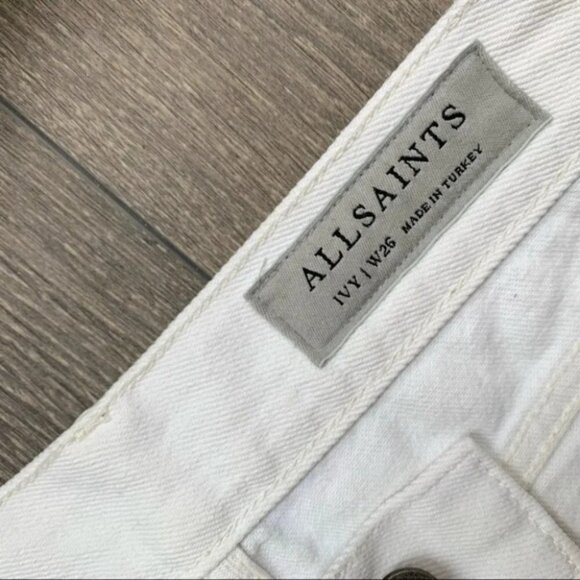 All Saints White Jeans Ivy Destroy Boy Distressed Straight Leg Denim high rise - Picture 11 of 16